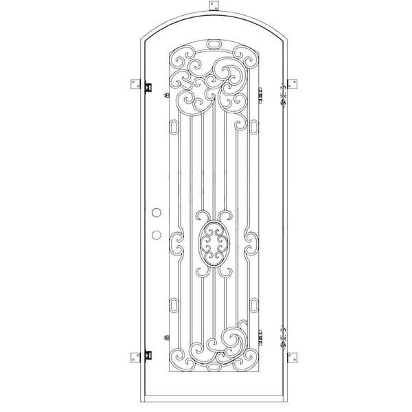 Blackbird subtle arch top single door with thermal break in black finish.