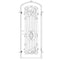 Single entryway door made with a thick iron and steel frame and a full-length glass panel behind an intricate iron design.