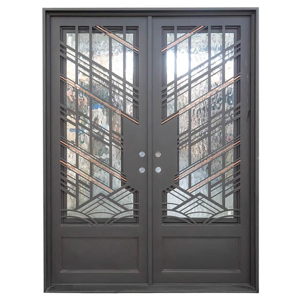 Deco 76 architectural black iron double flat top hinged door.