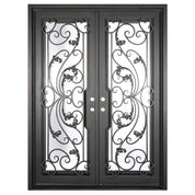 Dream black metal double flat hinged door with tempered glass.