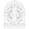 Entryway double doors with a full arch and two full glass panels behind an intricate iron design. Doors are thermally broken to protect from extreme weather.