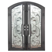 Dream iron double door with glass in bronze color and arched design.