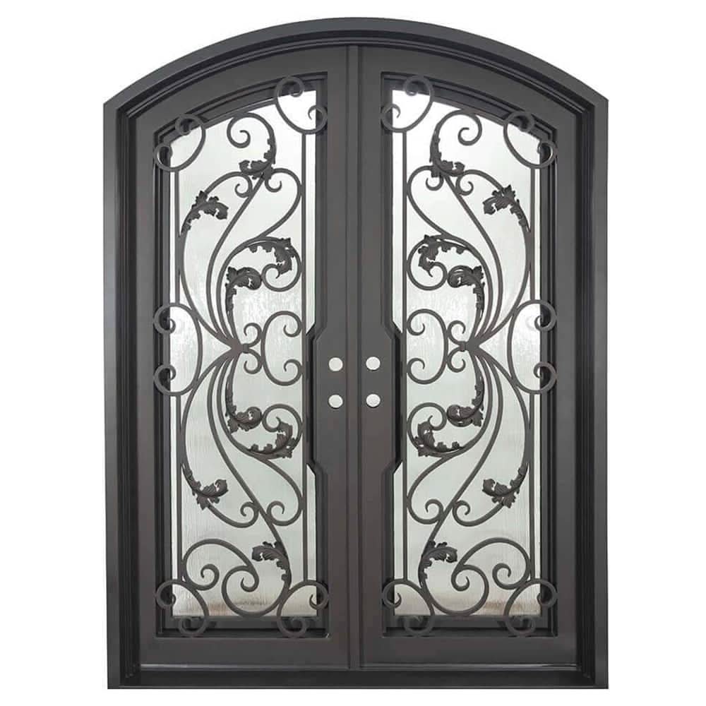 Dream arch top metal entry door with clear glass and thermal break in bronze.