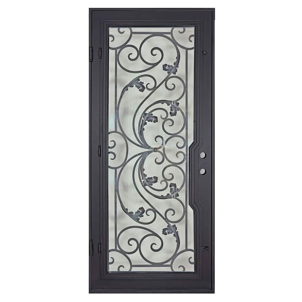 Dream Black exterior metal flat top single swing door with glass insert.