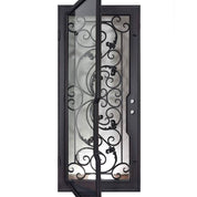 Dream Architectural bronze iron flat top single door with double-pane glass.