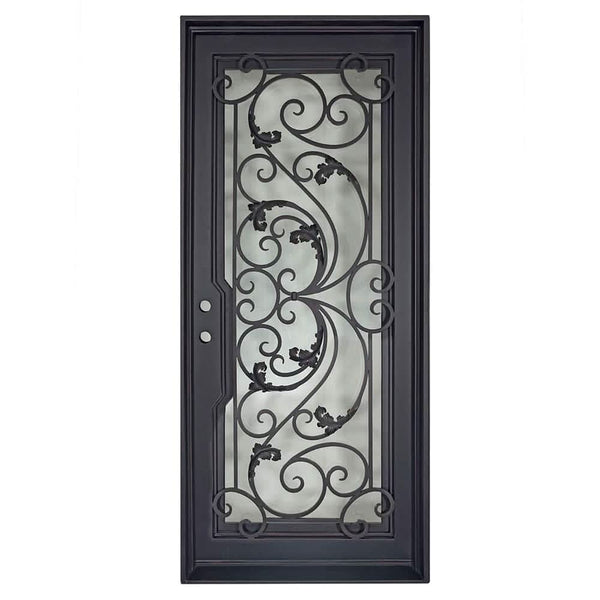 Dream Black iron single flat top door with double-pane glass in black color.