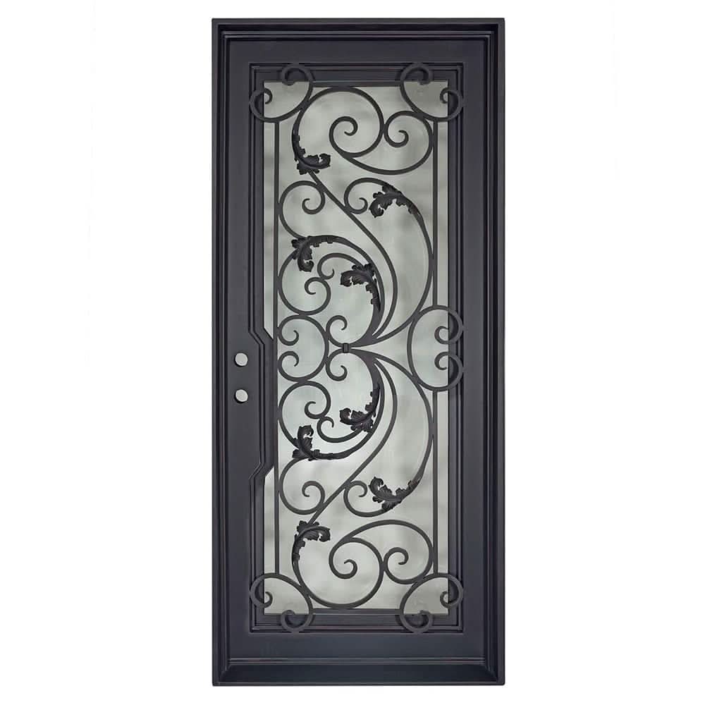 Dream Pre-hung black metal flat top single door with thick dual-pane glass.