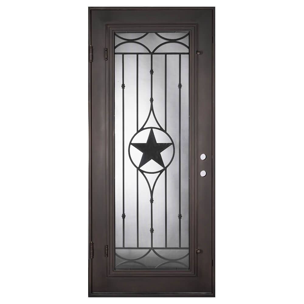 Lone Star Pre-hung black metal flat top single door with double glass panel.