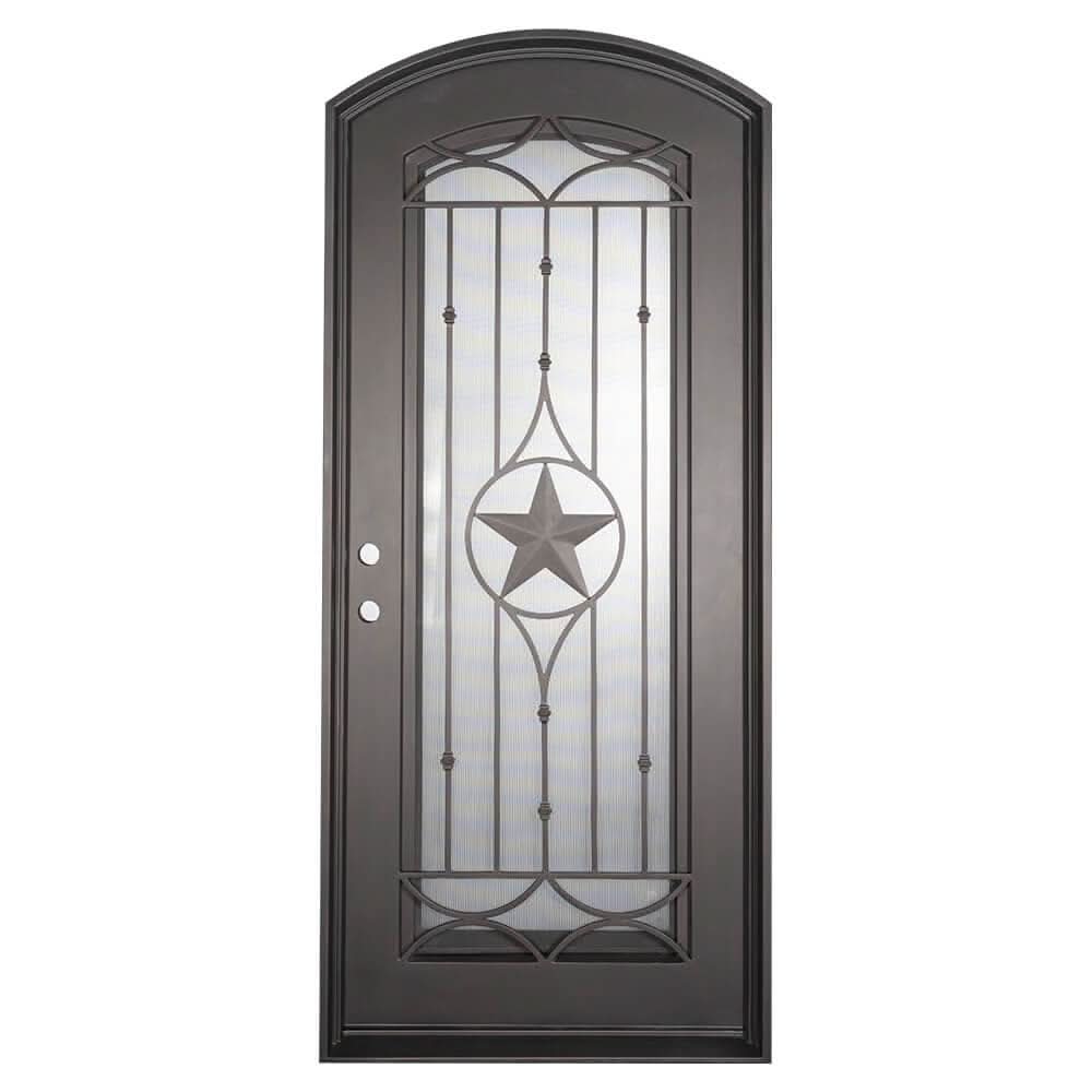 Lone Star iron swinging door in matte black finish for cold climates.