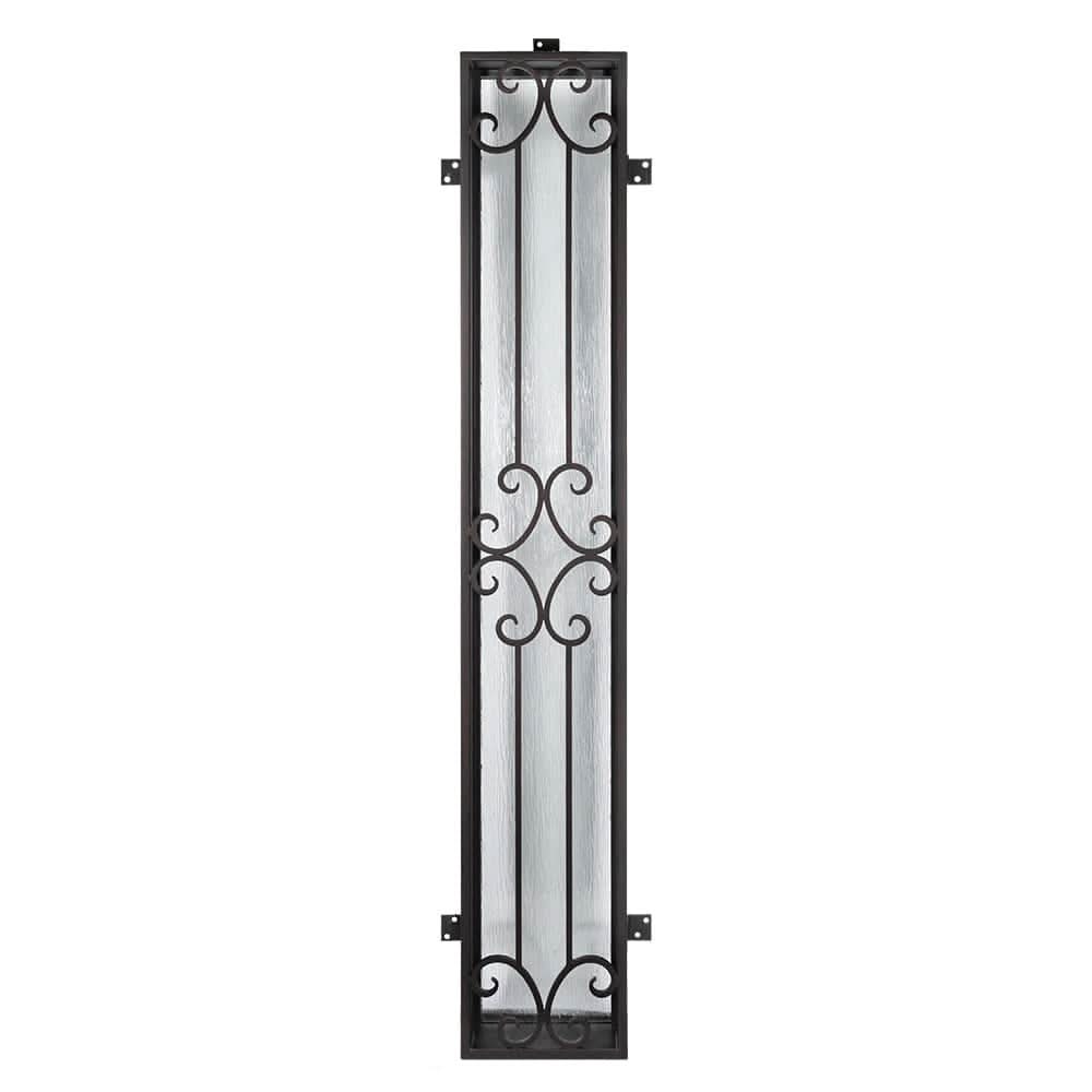 Flat top decorative iron sidelight with thermal break in black.