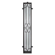 Flat top decorative iron sidelight with thermal break in black.
