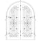 Double entryway doors made with a thick iron frame and a full arch. Doors feature a 3/4 panel of glass behind iron detailing and are thermally broken to protect from extreme weather.