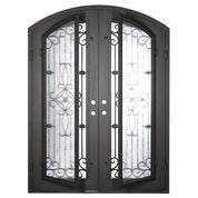 Expressway black colored metal arch top door with glass and thermal break.