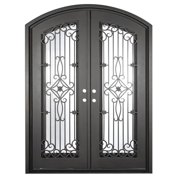 Expressway arched top door with clear glass and thermal break in black.