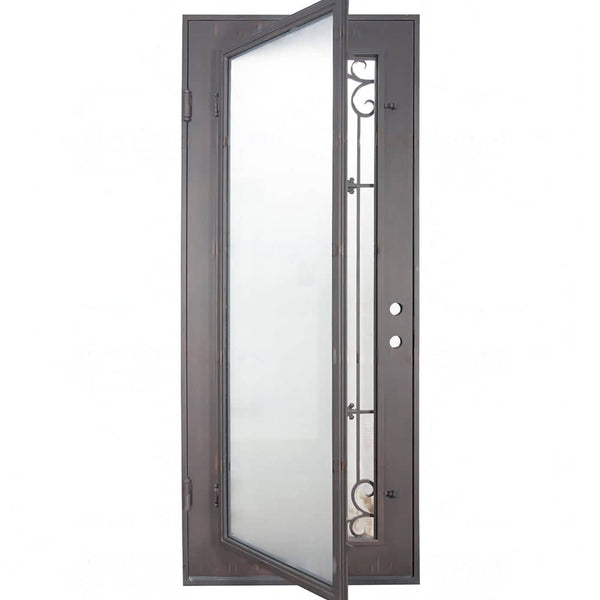 Expressway single flat metal door with thermal break in black.