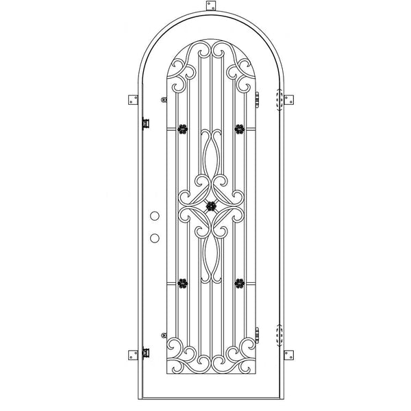 Expressway bronze color cold rolled metal single round top door with energy efficient glass.