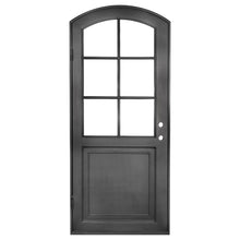 Load image into Gallery viewer, Single entryway door with a 6-pane window and a slight arch. Door is thermally broken to protect from extreme weather.