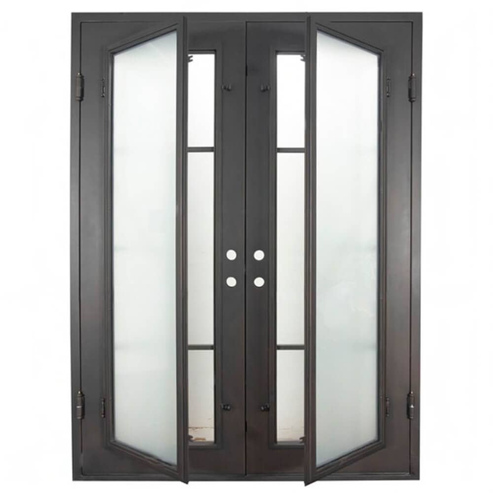 Hollywood bronze color exterior iron double square top hinged door.