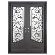 Hope black metal double door with flat top and double-pane glass.