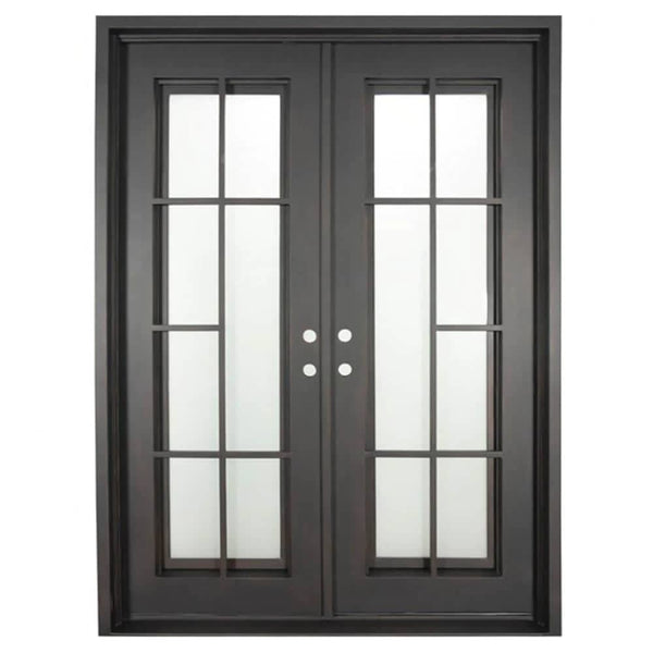 Hollywood square top metal door with thermal break in bronze finish.