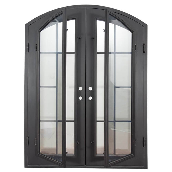 Hollywood arch top double door in bronze with glass and thermal barrier.