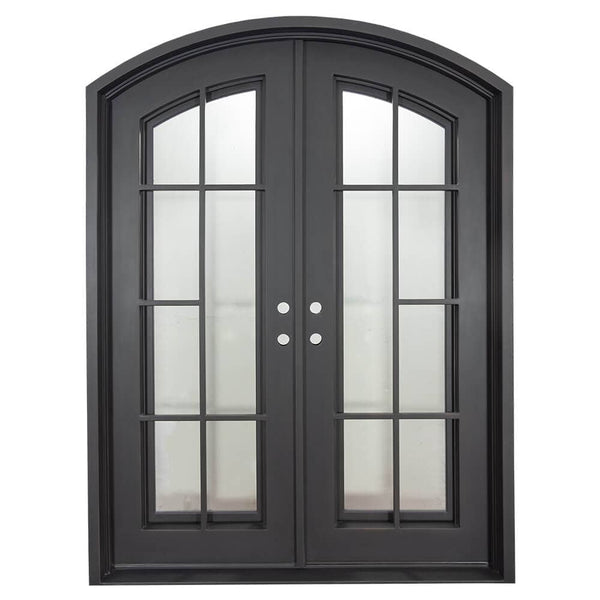 Hollywood metal arched top double door with thermal barrier and glass in bronze.