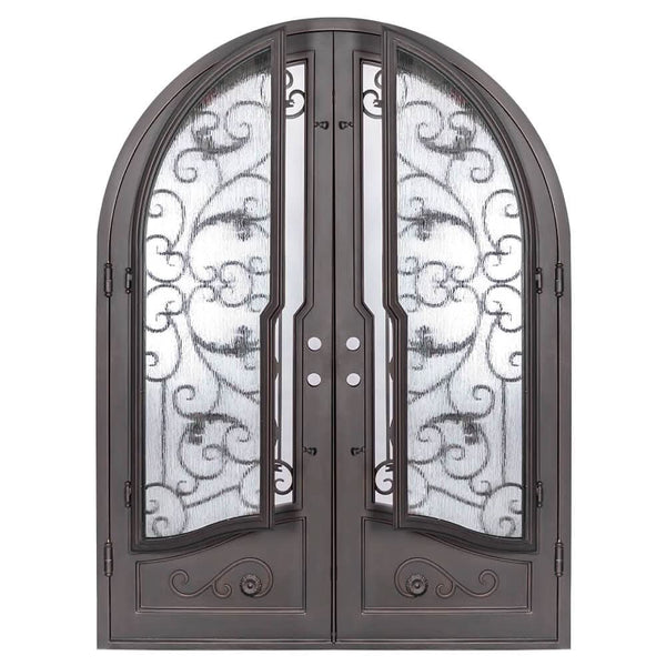 Hope full arch top iron door thermally broken in bronze.