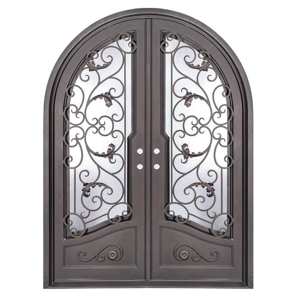 Hope french round top hinged door with ornate metalwork and glass.