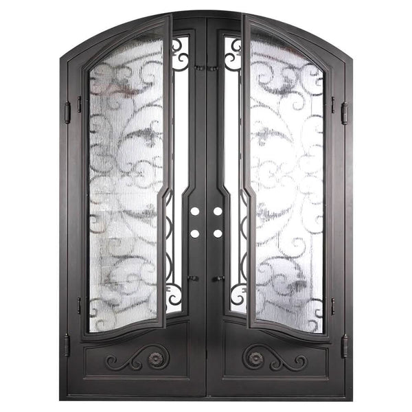 Hope black colored arched top door in bronze with glass and thermal barrier.
