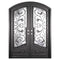 Double entryway doors featuring a full pane of glass behind an intricate iron pattern on each door. Doors are thermally broken to protect from extreme weather.