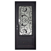 Hope Black metal flat top single swing door with tempered glass panel.