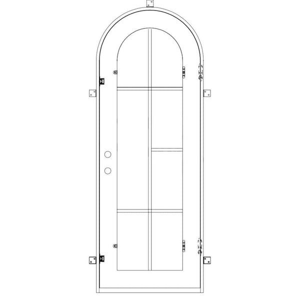 Hollywood single round top door with dual-pane energy efficient glass in bronze color.