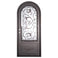 Single entryway door made with a thick iron and steel frame and a single paned window behind an intricate iron design. Door is thermally broken to protect from extreme weather.