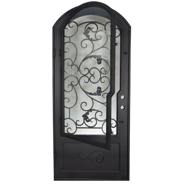 Hope subtle arch top hinged door in bronze finish.