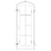 Single entryway door made with a thick iron and steel frame and a slight arch. Door features a full length panel of glass behind iron detailing and is thermally broken to protect from extreme weather.