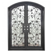 June iron door in bronze finish with clear glass and arched entry.