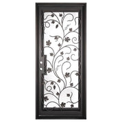 June Single flat top door with tempered glass and decorative metalwork.