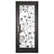 Single entryway door featuring a full pane of glass behind an intricate iron pattern on each door.