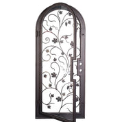 June bronze color single round top entry door with tempered glass.