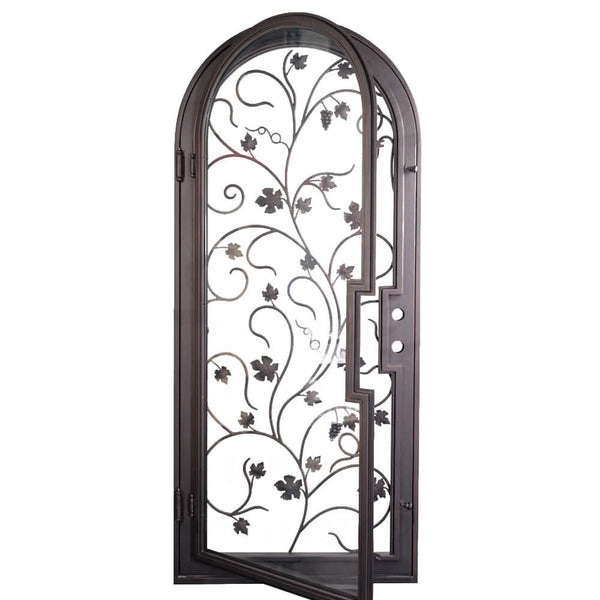 June thermally broken single full arch exterior door with efficient glass in black.