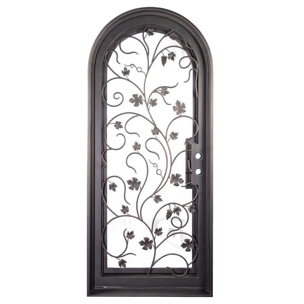 June single radius top swing door with energy efficient double-pane glass.