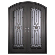 Lone Star bronze colored double door with glass windows and arch top.