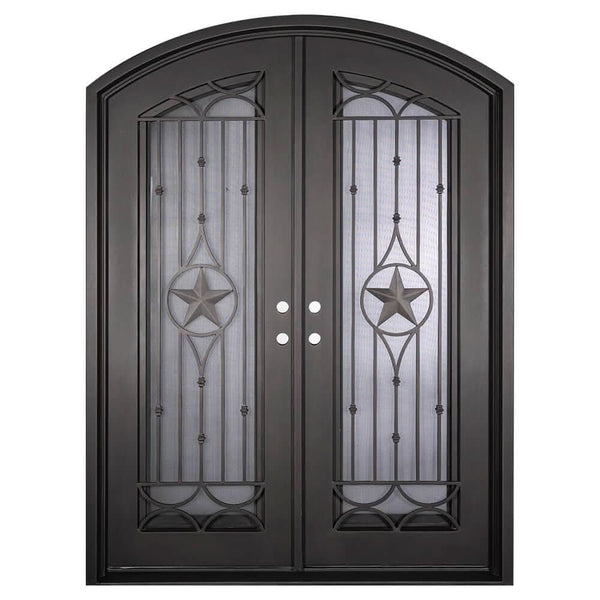 Lone Star bronze colored double door with glass windows and arch top.