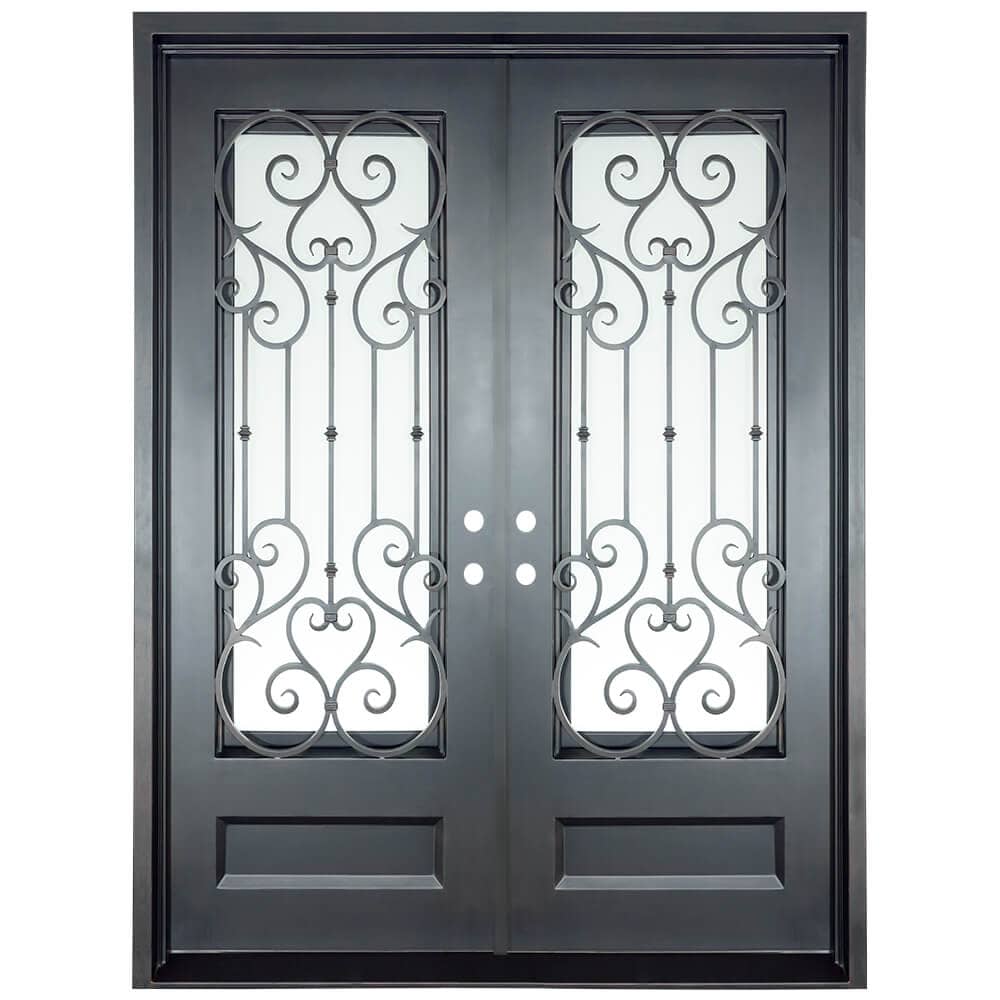 Flat Top Wrought Iron Front Double Door with Glass