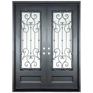 Flat Top Wrought Iron Front Double Door with Glass