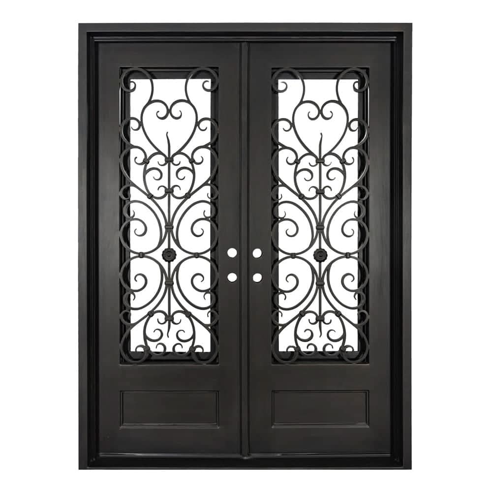 Night black metal double door with flat top and dual-pane energy efficient glass.