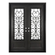 Night black metal double door with flat top and dual-pane energy efficient glass.