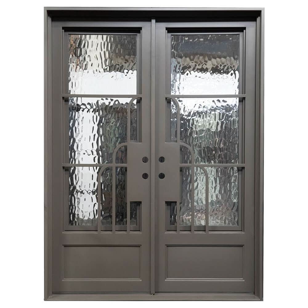 Oregon 86 bronze color wrought iron double square top door with thick glass.