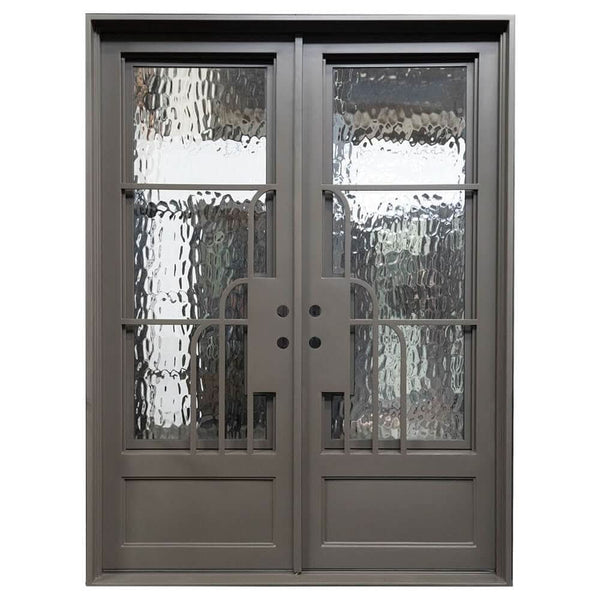 Oregon 86 bronze color wrought iron double square top door with thick glass.