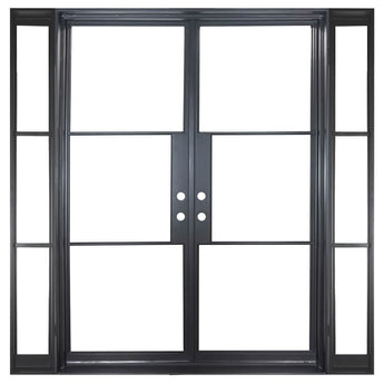 PINKYs Air 4 w/ Sidelights Double Flat Top steel door that can be used for entry doors, patio and french doors, back or side steel doors, and even as steel room dividers.